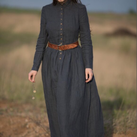 NWT Handmade Victorian Heavy Linen Dress - Picture 5 of 9